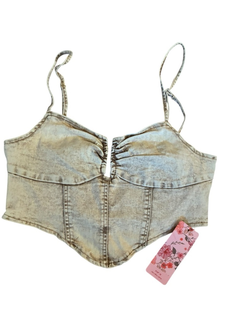 SHEIN Brown/Tan Acid Wash Denim Bustier Crop Top